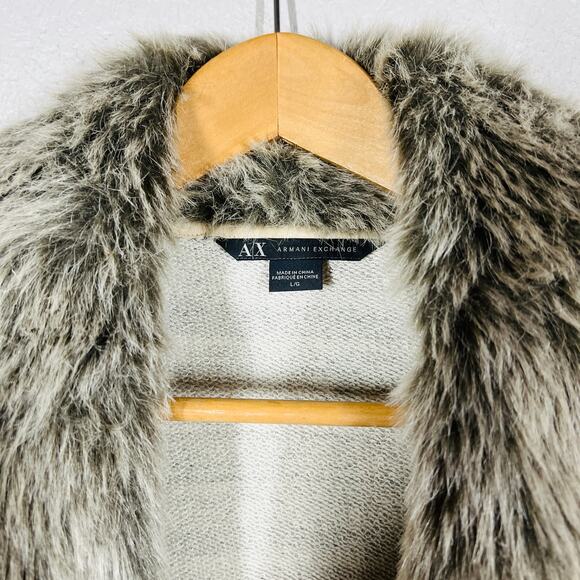 Armani Exchange Cotton Vegan Fur Cardigan Heather Knit Single Button - L - Picture 3 of 6